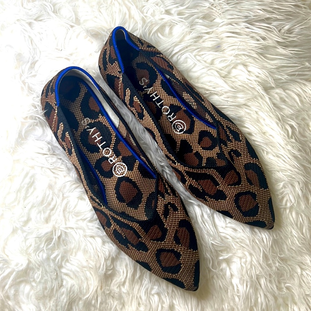 Rothy’s pointy flats brown leopard print size 10